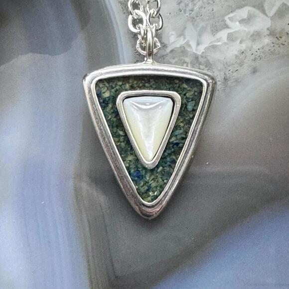 Carolyn Pollack Sterling Mother of Pearl & Turquoise Chip Inlay 18" Necklace - Picture 1 of 10